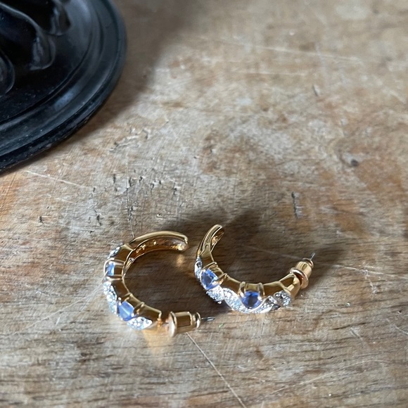 NEW tanzanite CZ gold half moon hoop earrings hoops gemstone - Picture 15 of 15